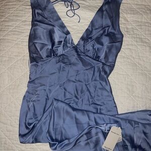 Plunge Cowl Back Maxi Dress- Sky Blue size XL